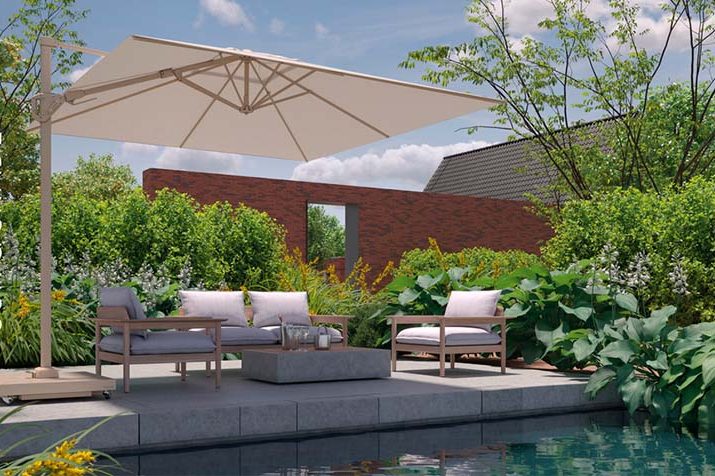 Senčnik s stranskim drogom, naklonom in rotacijo