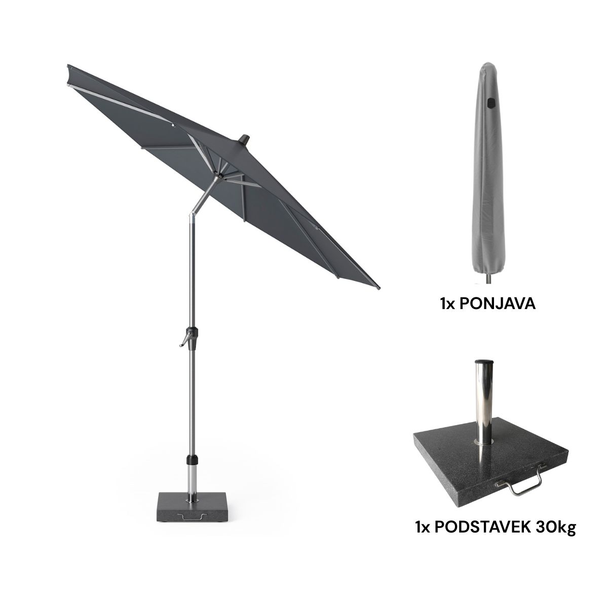 Set senčnika Riva R-250cm Antracit + podstavek + ponjava